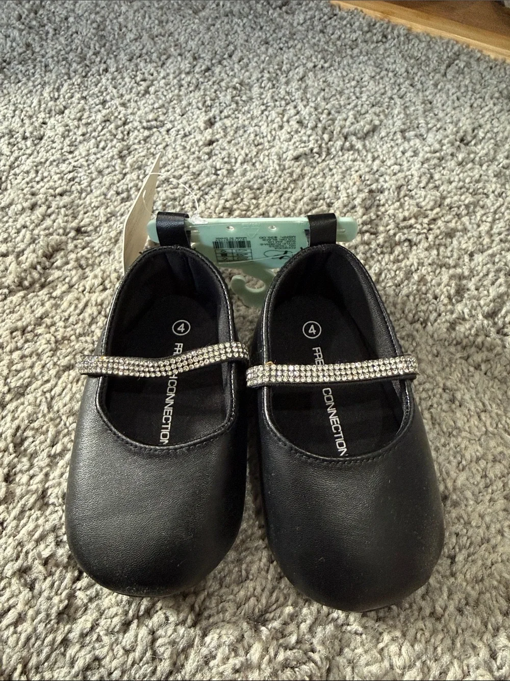 New tags French Connection Black Girls' Mary Jane Shoes Rhinestone Strap 4 baby